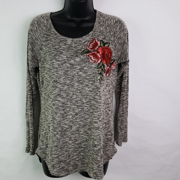 Pen Paper Sweater Marled Embroidered Roses Medium - Picture 1 of 6